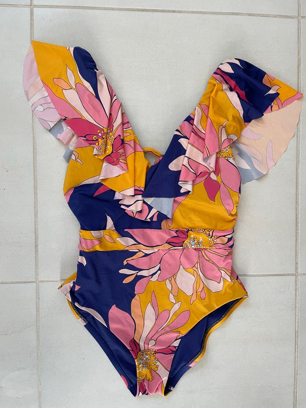 Trina Turk Swim One Piece Swimsuit Ruffled Print Swimwear FLAW